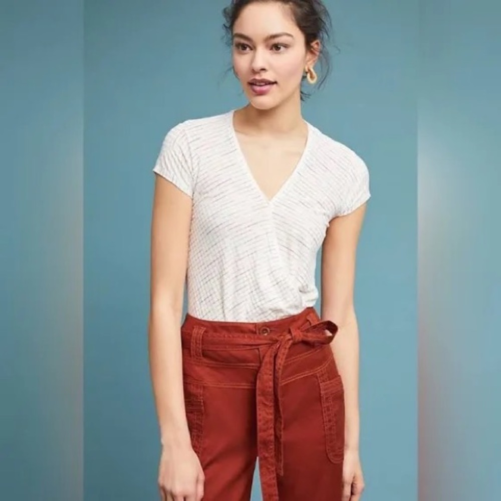 ANTHRO MAEVE STRIPED LEILA WRAP TOP